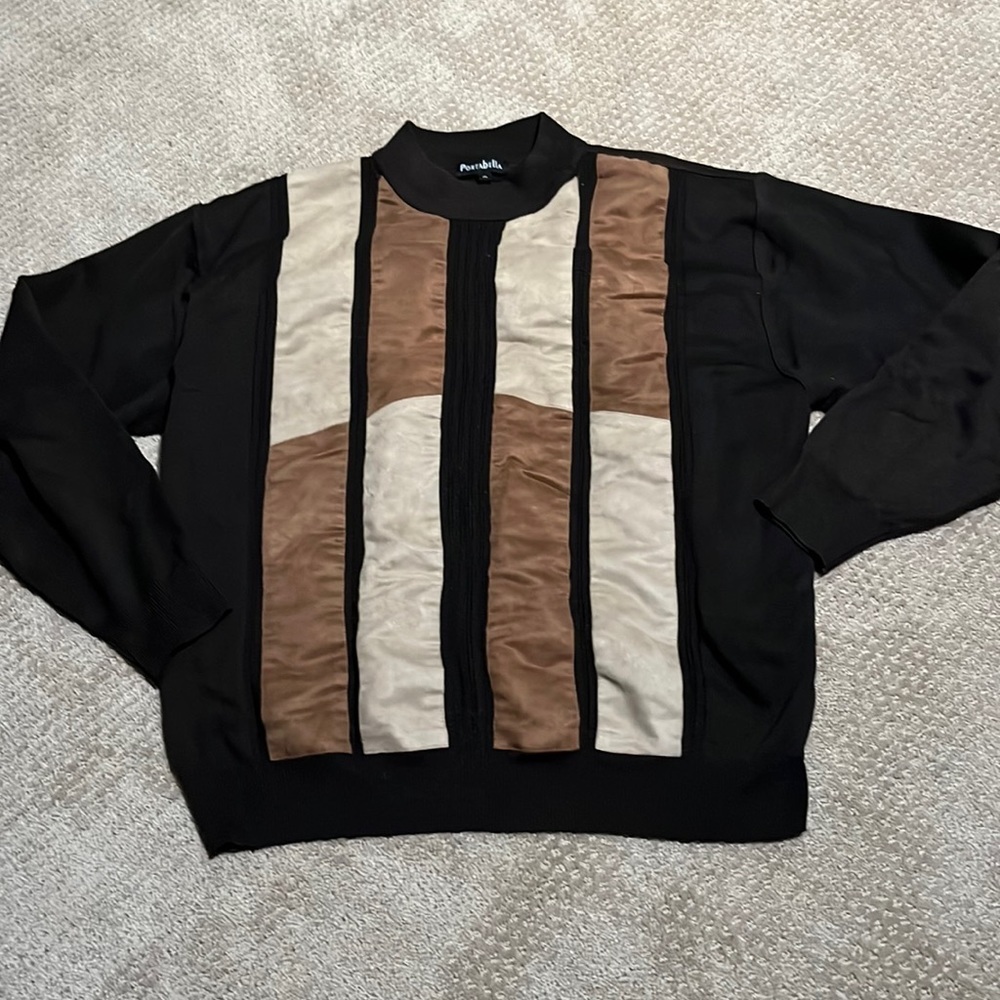 Portabella brown faux suede patch sweater